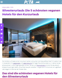 PETA - Silvesterurlaub: Die 5 schönsten veganen Hotels für den Kurzurlaub PETA - Silvesterurlaub: Die 5 schönsten veganen Hotels für den Kurzurlaub